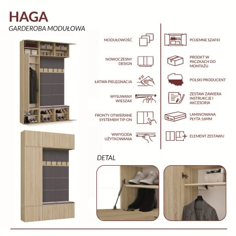 Garderoba HAGA III/1Sz2W DĄB SONOMA + 2x Wieszak