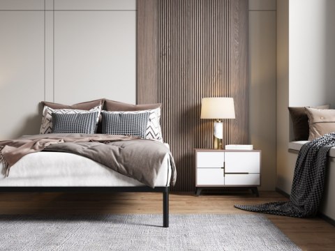 Stelaż Łóżka BED ALU 140x200 Metalowy Drewniane Listwy Nowoczesny CZARNY