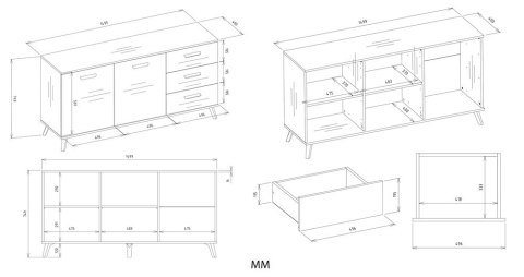 Komoda OLYMPO 2D3S BIAŁA DĄB ARTISAN Szafka 150 Cm 3 Szuflady 2 Drzwi
