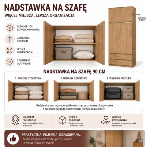 Nadstawka Na Szafę SD-90 DĄB ARTISAN Półka 90 cm Do Garderoby Pokoju
