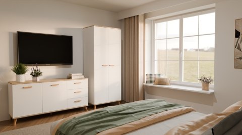 Szafa Ubraniowa OLYMPO 2D BIAŁA DĄB ARTISAN 80 Cm Drążek 2 Drzwi Sypialnia